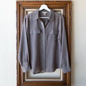 Banana Republic Size Small Gray Long Sleeve Button-Up Sheer Blouse Top